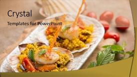  Presentation with saffron - PPT layouts having saffron couscous with scallop eggplant background and a coral colored foreground