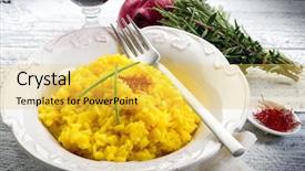  Presentation with food saffron - Amazing PPT theme having saffron rice on dish backdrop and a  colored foreground