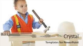  Presentation with preschool - Cool new PPT theme with saftey - biracial preschool construction worker standing backdrop and a soft green colored foreground