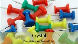  Presentation with color border bottom - Colorful PPT layouts enhanced with safty - thumbtacks of colors grouped backdrop and a yellow colored foreground