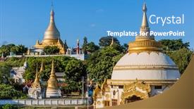  Presentation with skyline - Audience pleasing presentation theme consisting of sagaing-hills-and-temples-skyline backdrop and a teal colored foreground