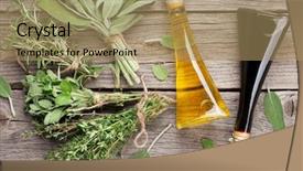  Presentation with herbs - Cool new PPT layouts with sage green - fresh garden herbs and condiments backdrop and a coral colored foreground