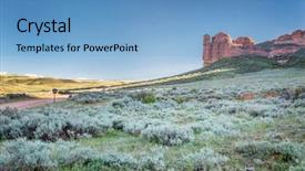  Presentation with sandstone - Presentation design enhanced with sagebrush - prairie shrubland and sandstone rock background and a  colored foreground