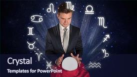  Presentation with magic crystal ball - Cool new slide deck with sagittarius - young handsome astronaut looking backdrop and a  colored foreground