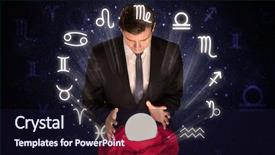  Presentation with magic crystal ball - Theme featuring sagittarius - young handsome astronaut looking background and a  colored foreground