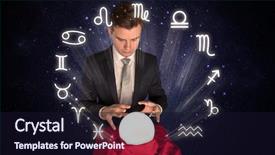 Presentation with magic crystal ball - PPT layouts enhanced with sagittarius - young handsome astronaut looking background and a  colored foreground