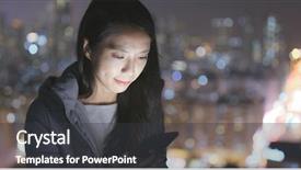  Presentation with city night - Presentation theme having saham online - woman using mobile phone background and a dark gray colored foreground
