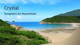  Presentation with hong kong - Theme having sai wan beach in hong background and a light blue colored foreground