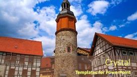  Presentation with tower - Colorful slide set enhanced with saiger-old-tower-in-stolberg backdrop and a tawny brown colored foreground