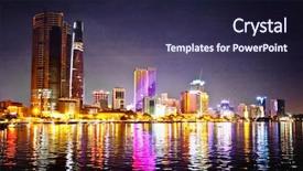  Presentation with city night - Presentation theme with panoramic cityscape of ho chi background and a wine colored foreground
