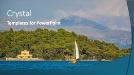  Presentation with ship - PPT layouts having saiing-ship-in-the-bay background and a light blue colored foreground