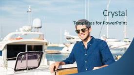  Presentation with yacht - PPT theme with sail away - bearded young handsome man wearing background and a sky blue colored foreground
