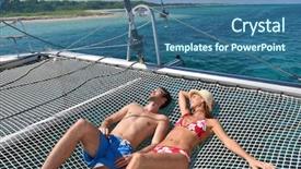  Presentation with sails sailing yacht catamaran sailing - Cool new slide deck with sail away - couple suntanning on a catamaran backdrop and a ocean colored foreground