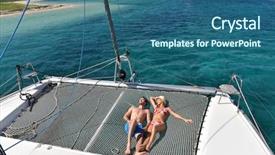  Presentation with sail - Beautiful presentation design featuring sail away - couple suntanning on a catamaran backdrop and a ocean colored foreground