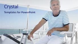  Presentation with luxury yacht - Audience pleasing slide set consisting of sail away - happy middle aged man sitting backdrop and a sky blue colored foreground