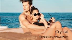  Presentation with young happy couple - Cool new presentation theme with sail away - happy young married couple backdrop and a coral colored foreground