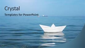  Presentation with deep sea - PPT theme with sail away - paper toy ship and deep background and a light blue colored foreground