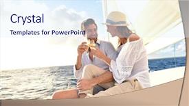  Presentation with romantic birthday couple celebrate - Audience pleasing presentation design consisting of sail away - romantic couple cheering on sailboat backdrop and a sky blue colored foreground