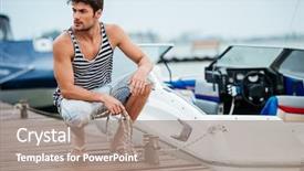  Presentation with man watching woman preparing vegetables - PPT layouts consisting of sail away - young handsome man preparing boat background and a coral colored foreground