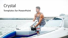  Presentation with sail - PPT theme consisting of sail away - young handsome man preparing boat background and a white colored foreground