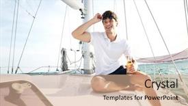  Presentation with yacht - Colorful PPT theme enhanced with sail away - young handsome smiling man backdrop and a coral colored foreground