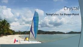  Presentation with sail - PPT theme enhanced with sail-boat-on-a-beach background and a light blue colored foreground
