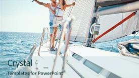  Presentation with sailboat - Presentation with boat sports couple enjoying - romantic vacation and luxury travel background and a light blue colored foreground