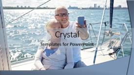  Presentation with yacht - Amazing theme having sailboat - seniors with smartphone taking selfie backdrop and a light blue colored foreground