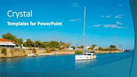  Presentation with corinth - Presentation design having sailboat-at-the-entrance background and a teal colored foreground