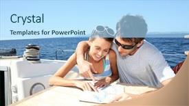  Presentation with sailboat - Slide deck having sailboat cruise looking at map background and a light blue colored foreground