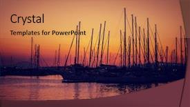  Presentation with water sun - Amazing PPT theme having sailboat harbor on sunset silhouettes backdrop and a  colored foreground
