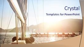  Presentation with yachting - Audience pleasing PPT layouts consisting of sailboat on sunset luxurious water backdrop and a sky blue colored foreground