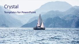  Presentation with sailboat - Audience pleasing presentation theme consisting of sailboat sailing on the distance backdrop and a sky blue colored foreground