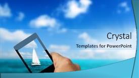  Presentation with sailboat - Presentation theme consisting of sailboat sky and cell phone in hand background and a light blue colored foreground