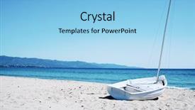  Presentation with white sand - PPT layouts enhanced with sailboat stranded in the white background and a light blue colored foreground