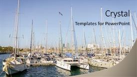  Presentation with sailboat - Slide set consisting of sailboats docked at the marina background and a light blue colored foreground