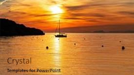  Presentation with sunset sailing - PPT theme featuring sailing-at-sunset-with-mountains background and a gold colored foreground