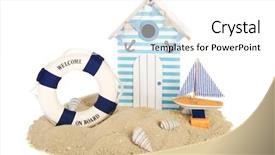  Presentation with summer at the beach - Beautiful presentation theme featuring sailing boat and life buoy backdrop and a white colored foreground