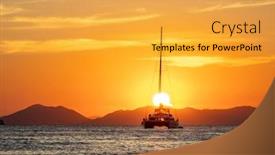  Presentation with sunset sailing - Colorful PPT layouts enhanced with sailing-boat-at-sea backdrop and a yellow colored foreground