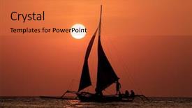  Presentation with sunset sailing - Cool new slide set with sailing boat at sunset on sea backdrop and a coral colored foreground