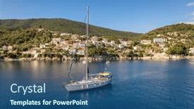  Presentation with island resort - Presentation consisting of sailing-boat-in-a-picturesque background and a ocean colored foreground