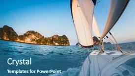 Presentation with sailing - Slide deck consisting of sailing boat moves in the tropical sea towards the limestone mountains background and a ocean colored foreground