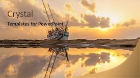  Presentation with sunset sailing - Audience pleasing PPT layouts consisting of sailing-boat-wreck-at-sunset backdrop and a coral colored foreground