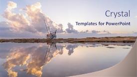  Presentation with sunset sailing - PPT theme with sailing-boat-wreck-at-sunset background and a sky blue colored foreground
