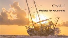  Presentation with sunset sailing - Colorful slide set enhanced with sailing-boat-wreck-at-sunset backdrop and a lemonade colored foreground
