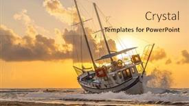  Presentation with sunset sailing - Slide deck having sailing-boat-wreck-at-sunset background and a lemonade colored foreground