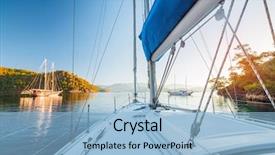  Presentation with calm sea - Audience pleasing theme consisting of sailing boats anchored in calm backdrop and a light blue colored foreground