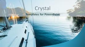  Presentation with calm sea - Slide deck consisting of sailing boats anchored in calm bay aegean sea turkey background and a sky blue colored foreground