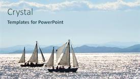  Presentation with sunset sailing - Amazing PPT theme having sailing-boats-regatta-against backdrop and a sky blue colored foreground
