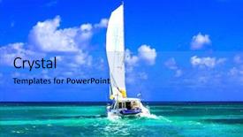  Presentation with sea weather - Slide deck having sailing catamaran in open sea background and a light blue colored foreground